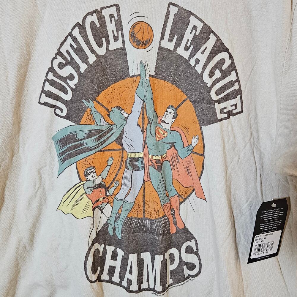 Junk Food Men Justice League Champs Vintage Distressed Cotton Tee Camel XXL NWT - Picture 8 of 8